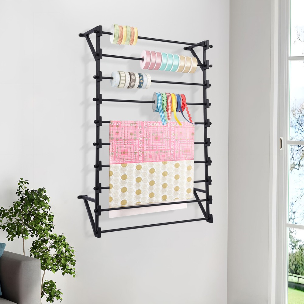10-layer Storage Display Rack Wall Wrapping Paper Ribbon Organizer Wall-mounted