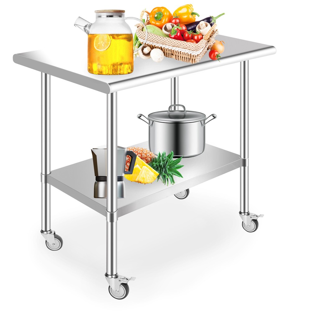 Stainless Steel Table 36'' x 24'' for Prep & Work with Wheel for Kitchen