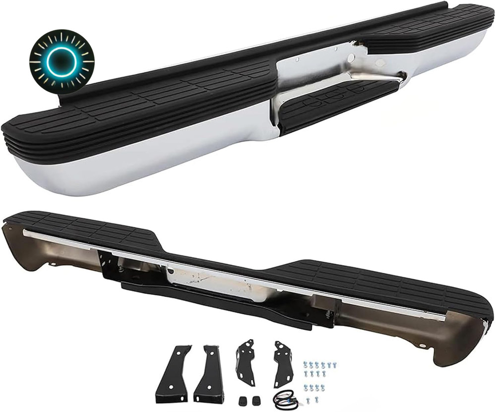 Chrome Steel Rear Bumper Assembly Compatible with 1988-2000 Chevy Silverado GMC