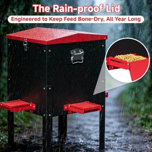 Waterproof Deer Feeder 100 lbs Capacity, Rust-Resistant Freestanding Deer