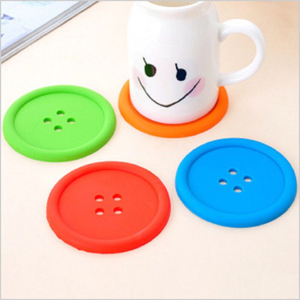 6PCS Creative Round Button Shaped Coaster Silicone Coaster Placemat