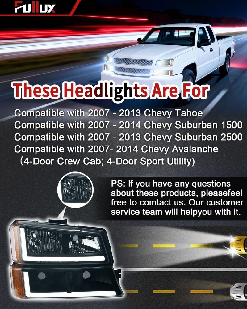 LED DRL Headlights Assembly Compatible with 2003-2006 Chevy Silverado/2003-2006