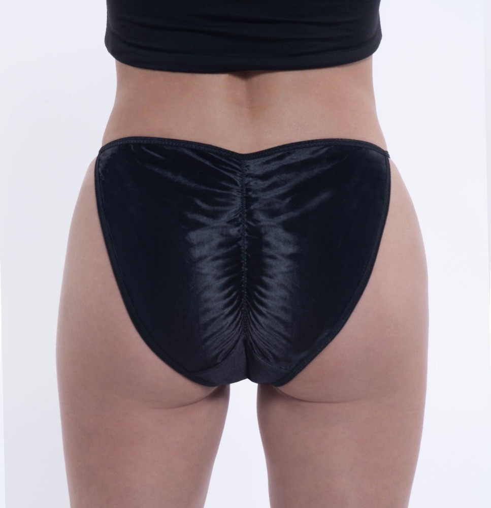 Satin String Bikini Scrunch Butt Black L/7