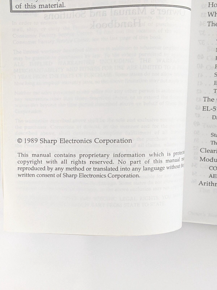 Sharp EL-512H Scientific Calculator Owner's Manual Only