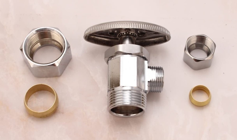 Angle Stop Valve, Supply 5/8" OD Compression Inlet, 3/8" OD...
