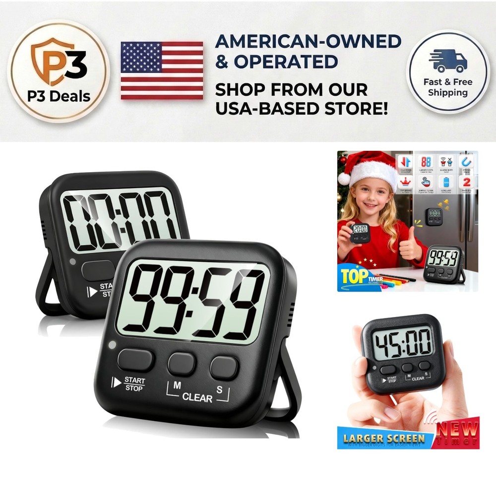 2 Pack Digital Kitchen Timer with Loud/Silent Modes - Perfect for Kids & Cooking