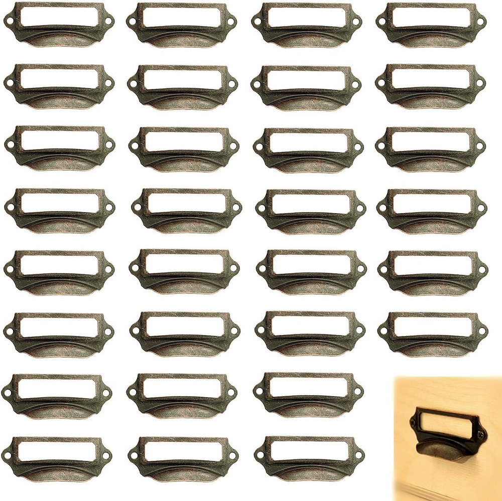 Office Library File Drawer Tag Frame Label Holder Pull Handle 30Pcs (Brass)