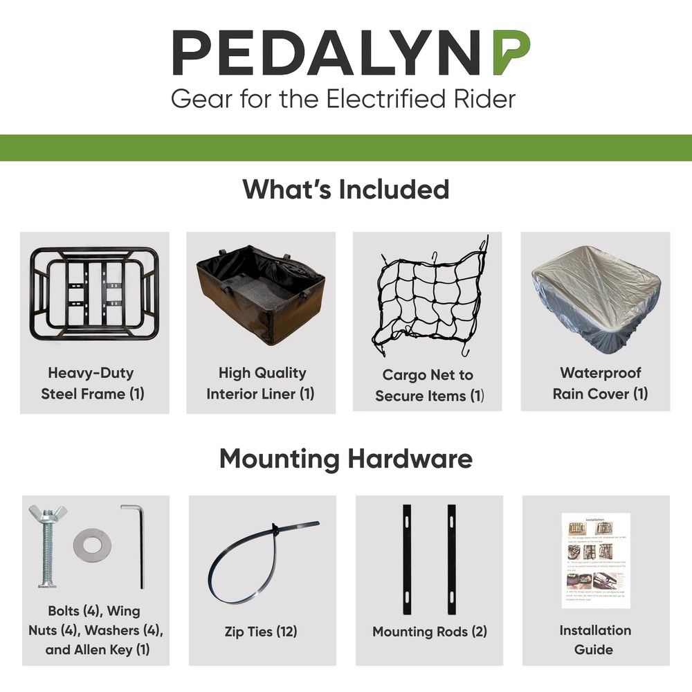 Rear Cargo Rack for E-Bikes – Universal Bicycle Rack with Cargo Net, Rain Cov...