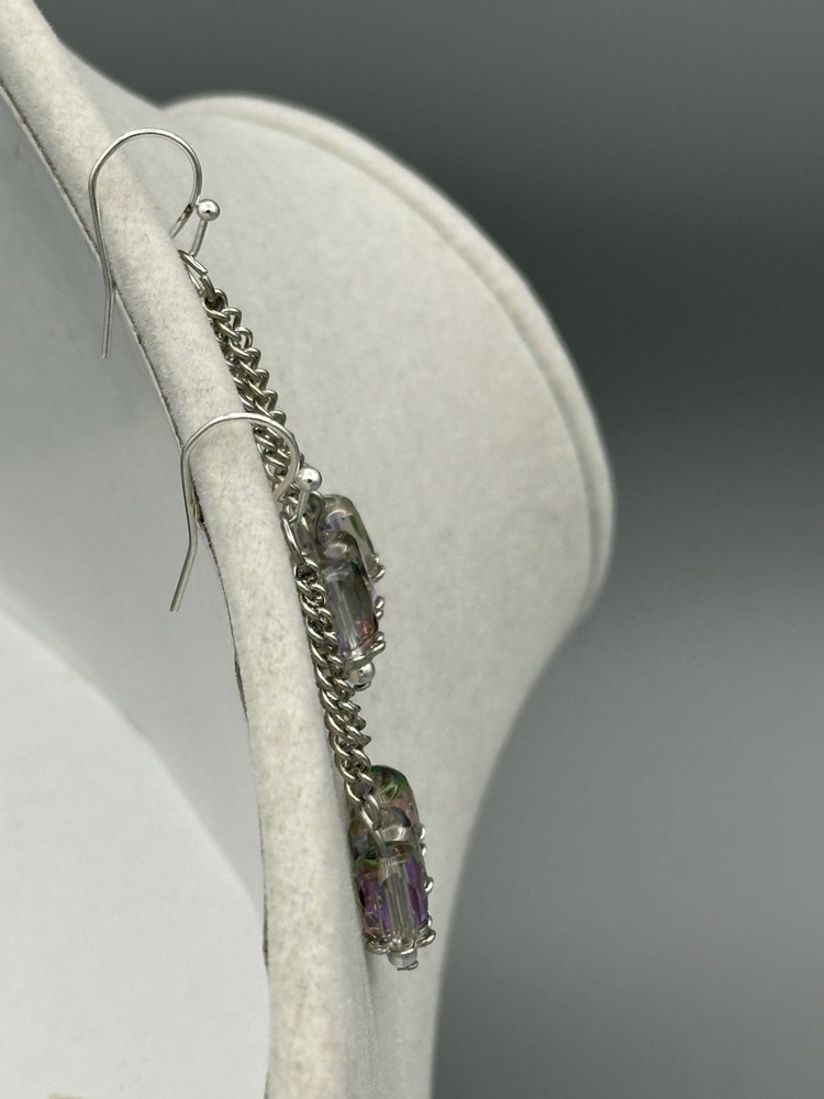 Iridescent, Aurora Borealis Glass Dangle Bead Earrings ￼