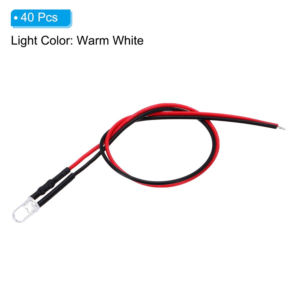 5mm LED Diode Light, 40 Pcs 3V DC, Warm White Light