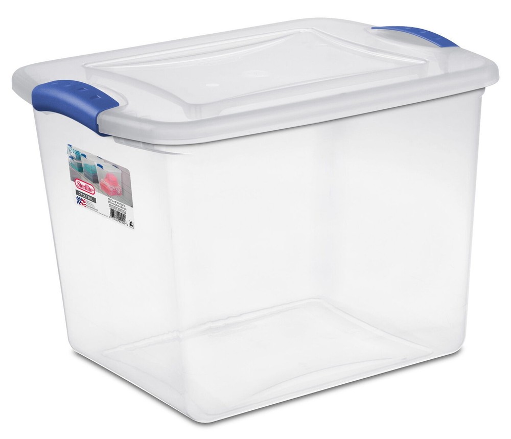 4 Pack 27Qt Blue Stackable Storage Box Durable Containers Bin with Latching Lids