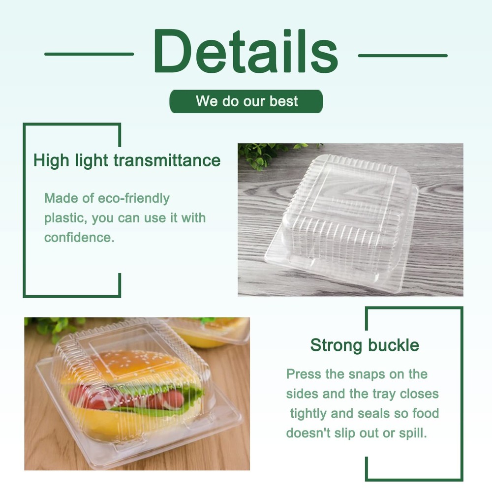 100 Pack Clear Plastic Square Hinged Food Container,Disposable Plastic To Go ...