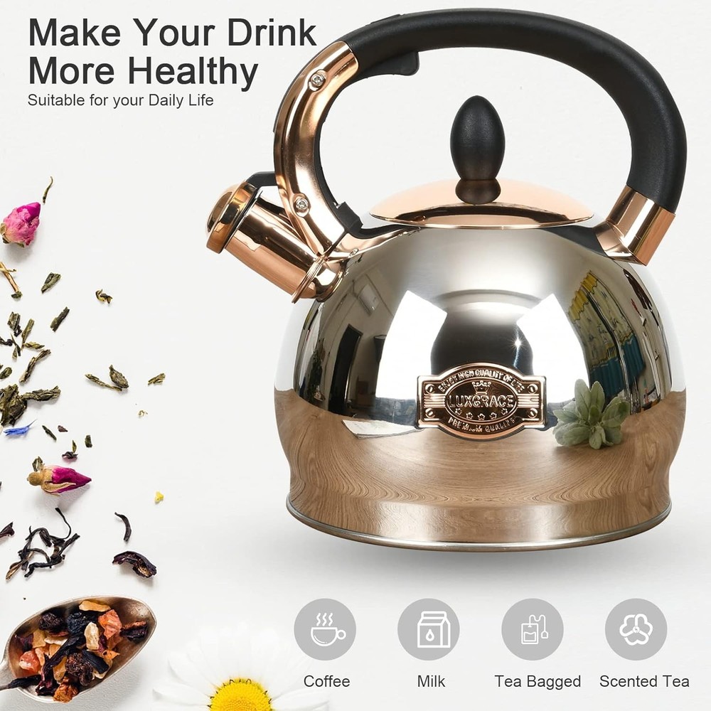 Tea Kettle with Metal Capsulated Bottom for Quick Heat Distribution 2.8 Quart