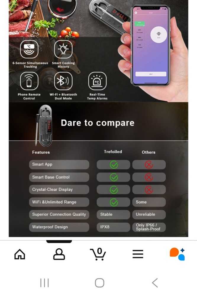 Trefoiled Smart Bluetooth Wireless Meat Thermometer Description Has All Features