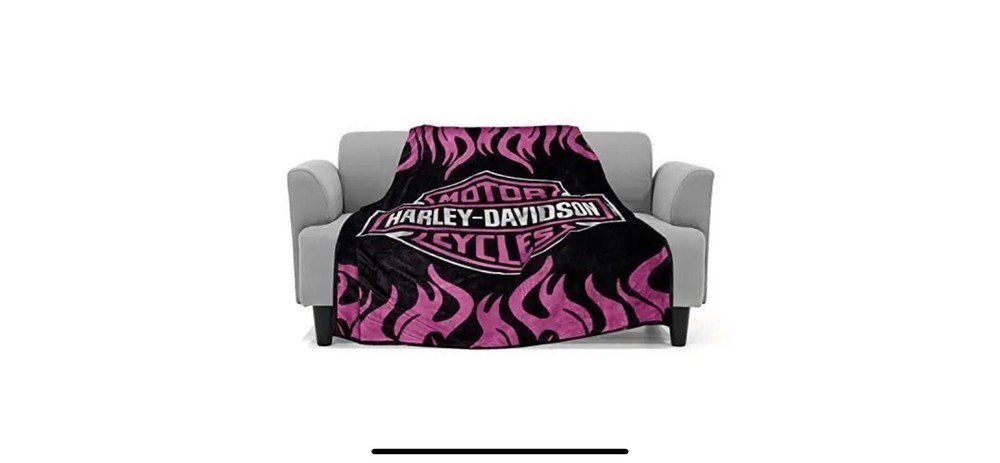 Super Soft Plush Classic Black Harley Davidson Blanket / Throw Full or Queen