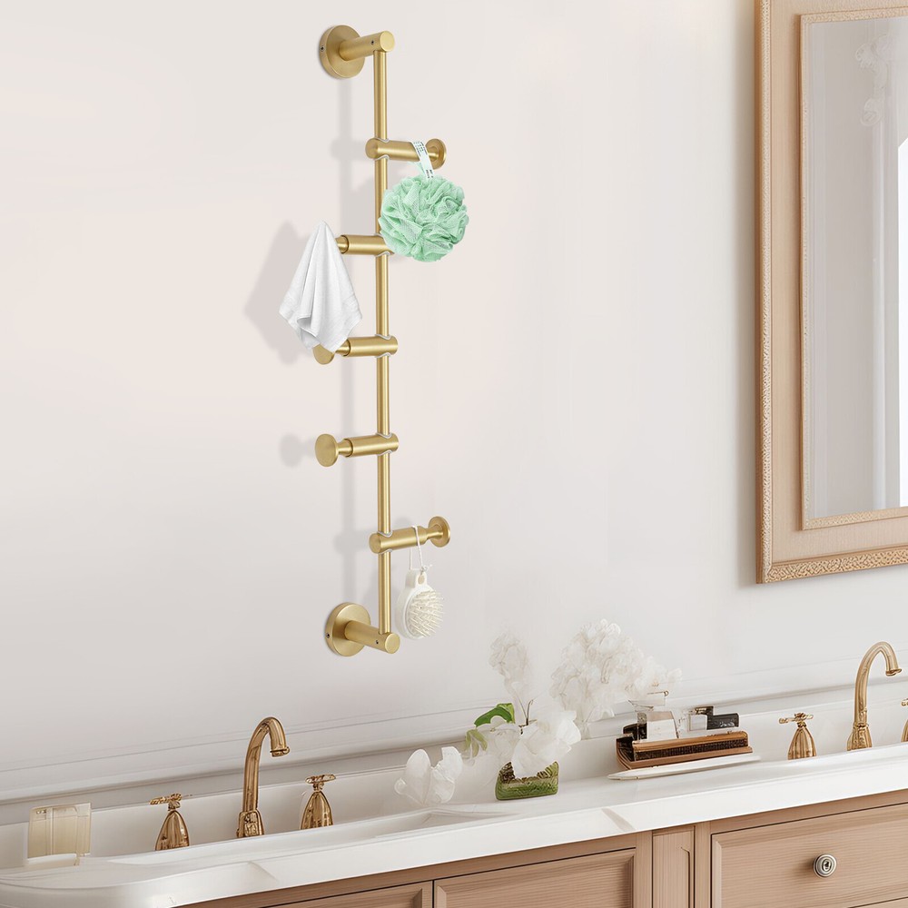 Coat Rack with 5 Adjustable Hooks Wall Mounted Vertical Coat Hat Umbrella Hanger