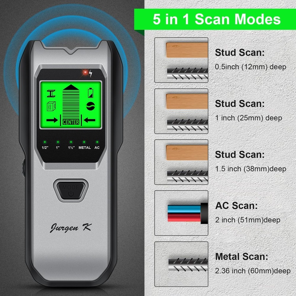 Wall Scanner with 5-in-1 Function, LCD, and Audio