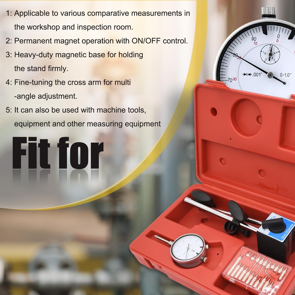 Dial Indicator with Magnetic Base and Point Precision Inspection Set, red