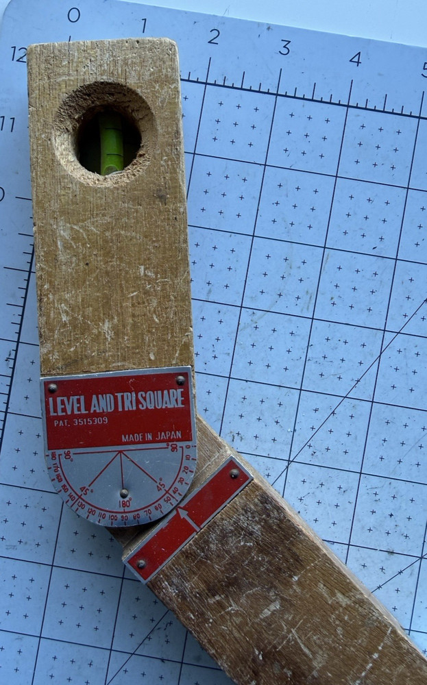 Vintage Japanese Double Level & Tri Square Wooden Tool Adjustable Angle Square