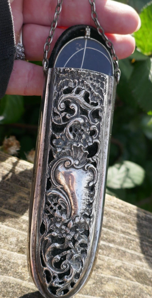 Antique Continental 800 Fine Silver Eye Glass Chatelaine Case w/ Spectacles