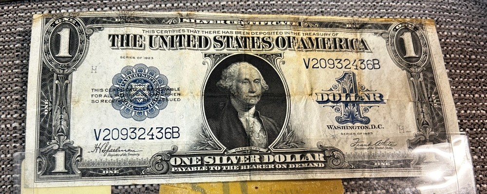 1923 ONE DOLLAR SILVER CERTIFICATE "STAINED" BACK