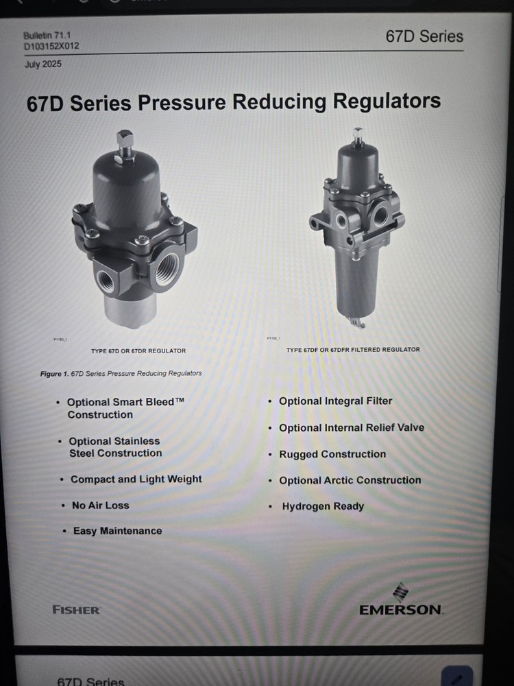 Emerson/Regulator Technologies 67DR-25 Pressure Reducing Regulator New