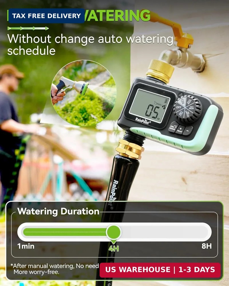 RAINPOINT Sprinkler Timer with Brass Swivel, Programmable Water Timer for Garden