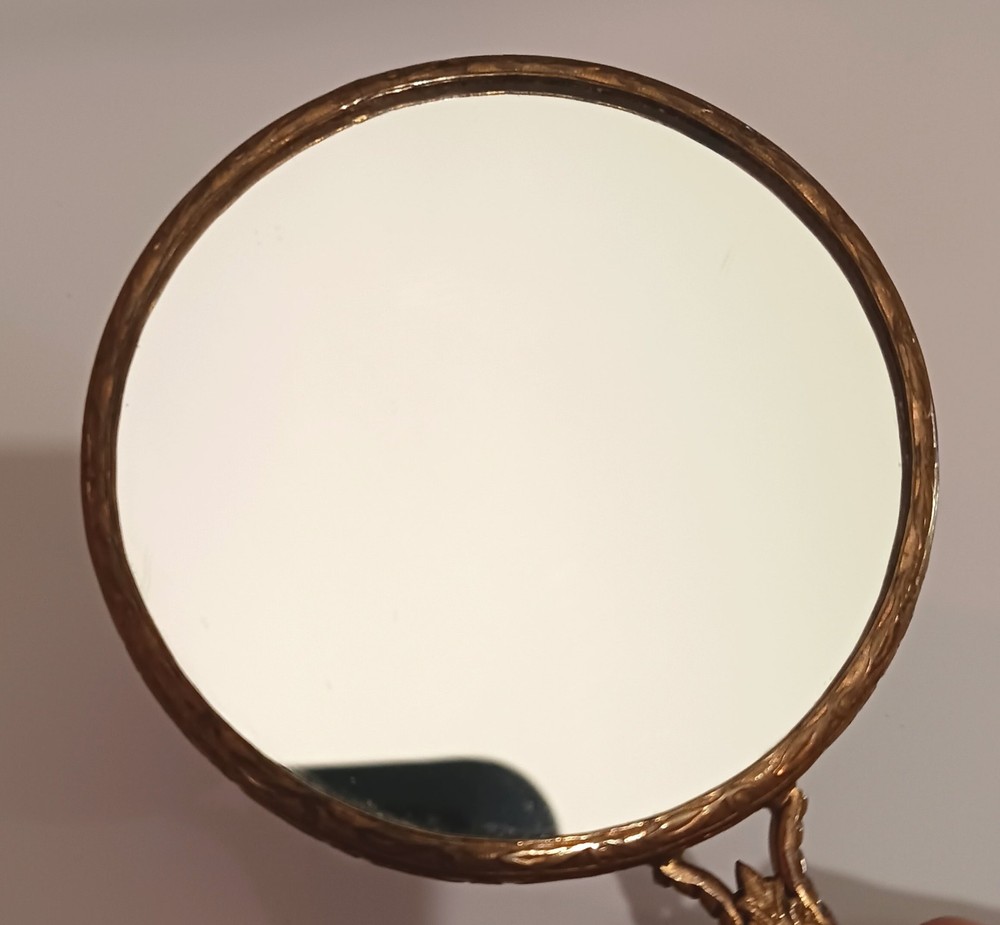 Vintage (Antique?) 2-Sided Handheld Mirror w/ Ornate Brass? Handle