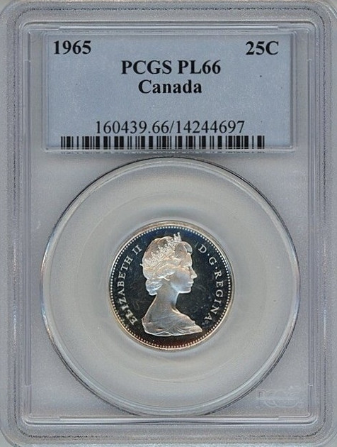 1965 Canada twenty-five cents PCGS PL66