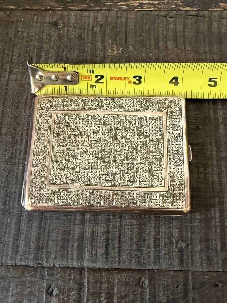 Antique Silver Decorated Case Geometrical Design Cigarette Box