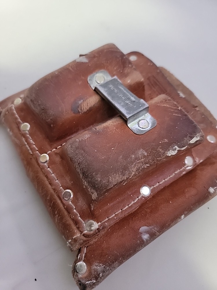 Vintage leather Lineman Tool pouch with tape hook