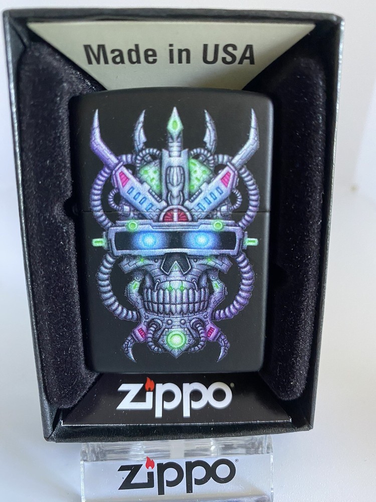 Zippo Cyber Skull Design On A 2022 Black Matte Lighter