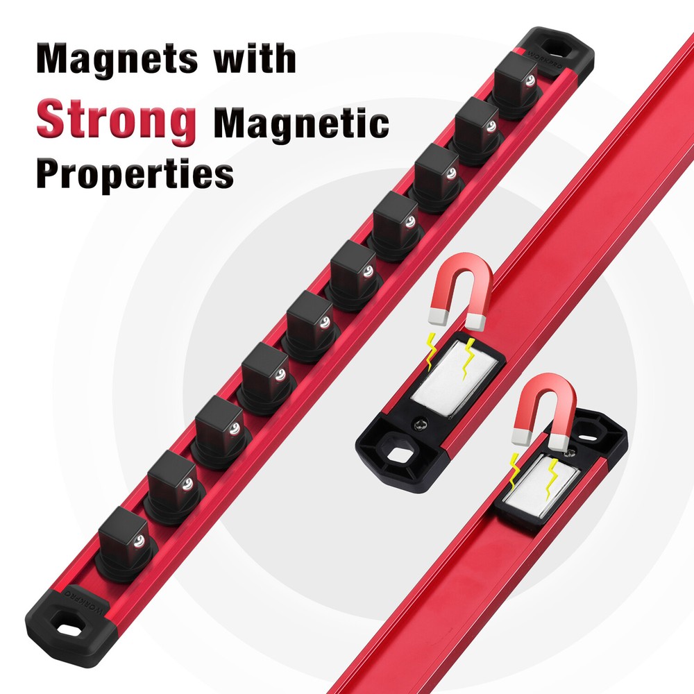 WORKPRO Magnetic Socket Organizer 1/2 Drive Socket Rail Heavy Duty Socket Holder