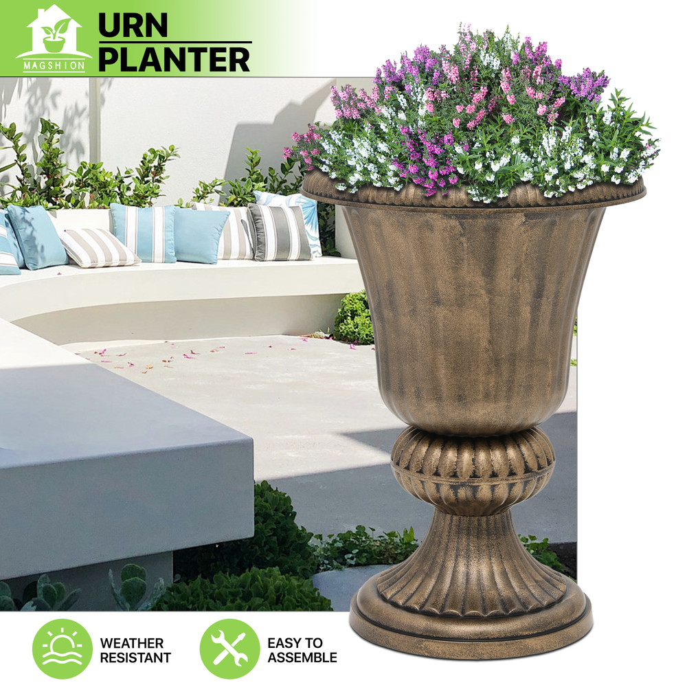 20" Tall Urn Planter Bronze Garden Flower Pot Pedestal Farmhouse Outdoors D??cor