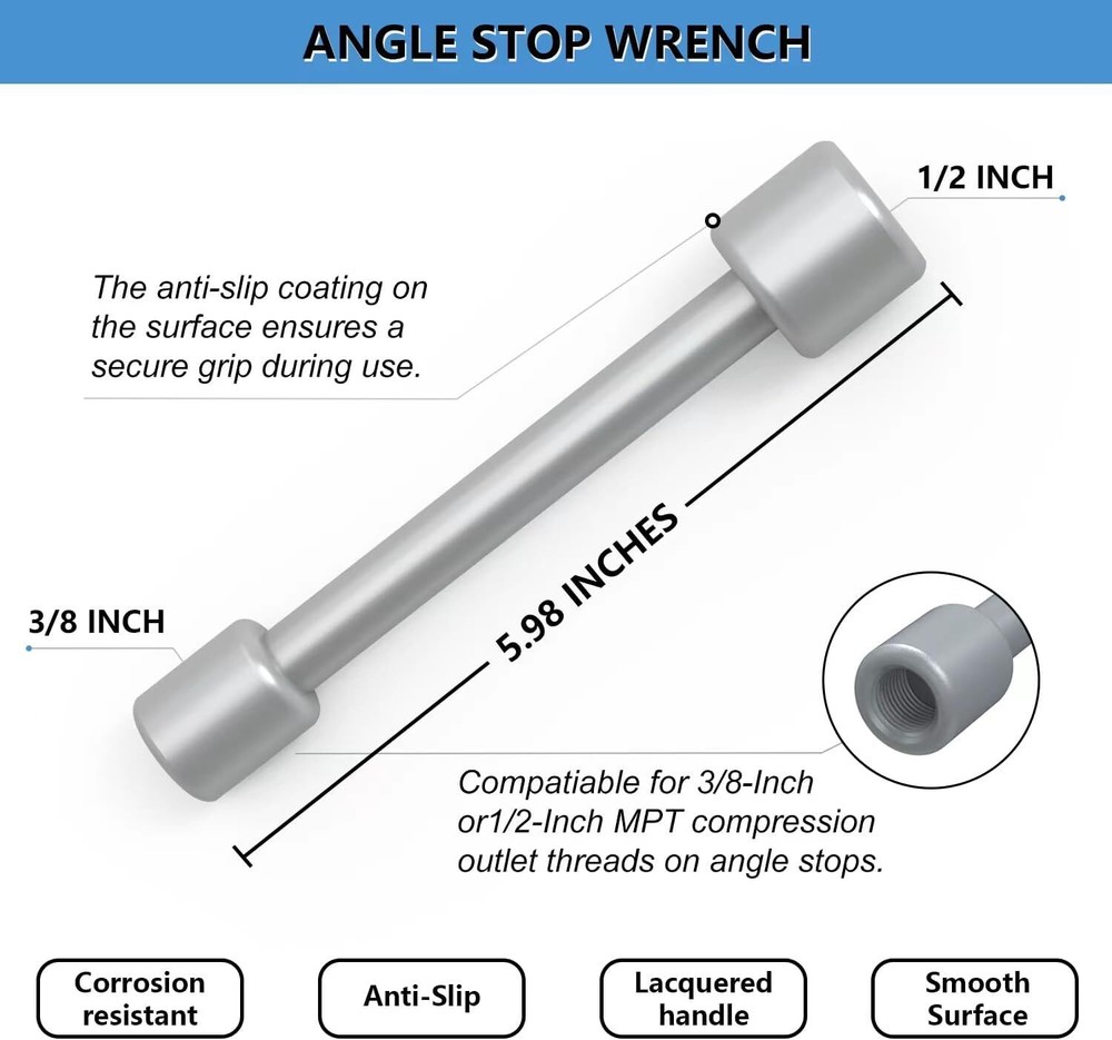 Plumbing Tools Angle Stop Wrench Kit Removing Compression Ring Angle-On for Inst
