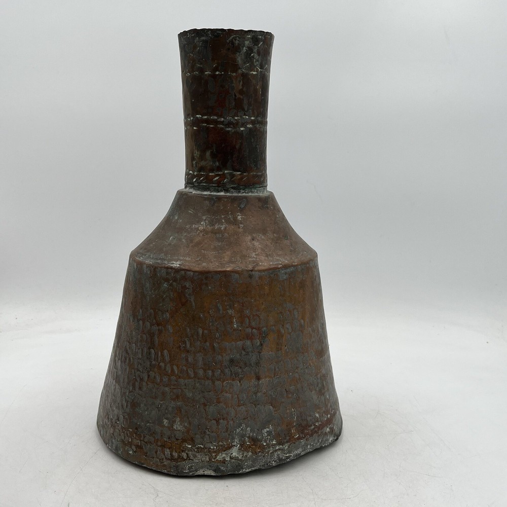 Antique Primitive Arts & Crafts Hammered Hand Raised Copper Pitcher 14''H
