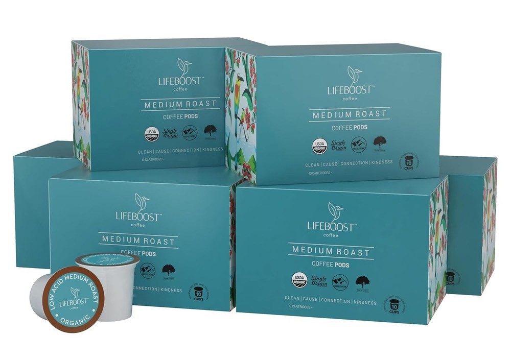 Lifeboost Medium Roast Low Acid Coffee K Cups Single Origin Mold Free 10 Count