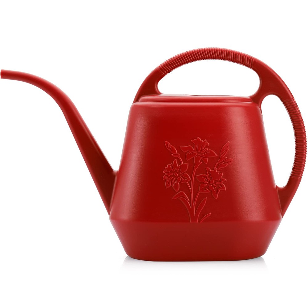 Fasmov 1-Gallon Plastic Watering Can with Comfortable Handle, Garden Red