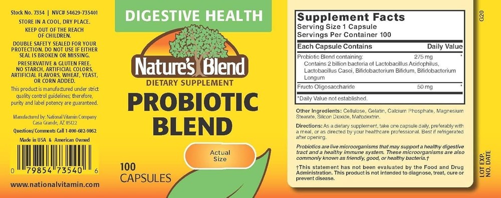 Nature's Blend Probiotic Blend Capsules, 100 Ct