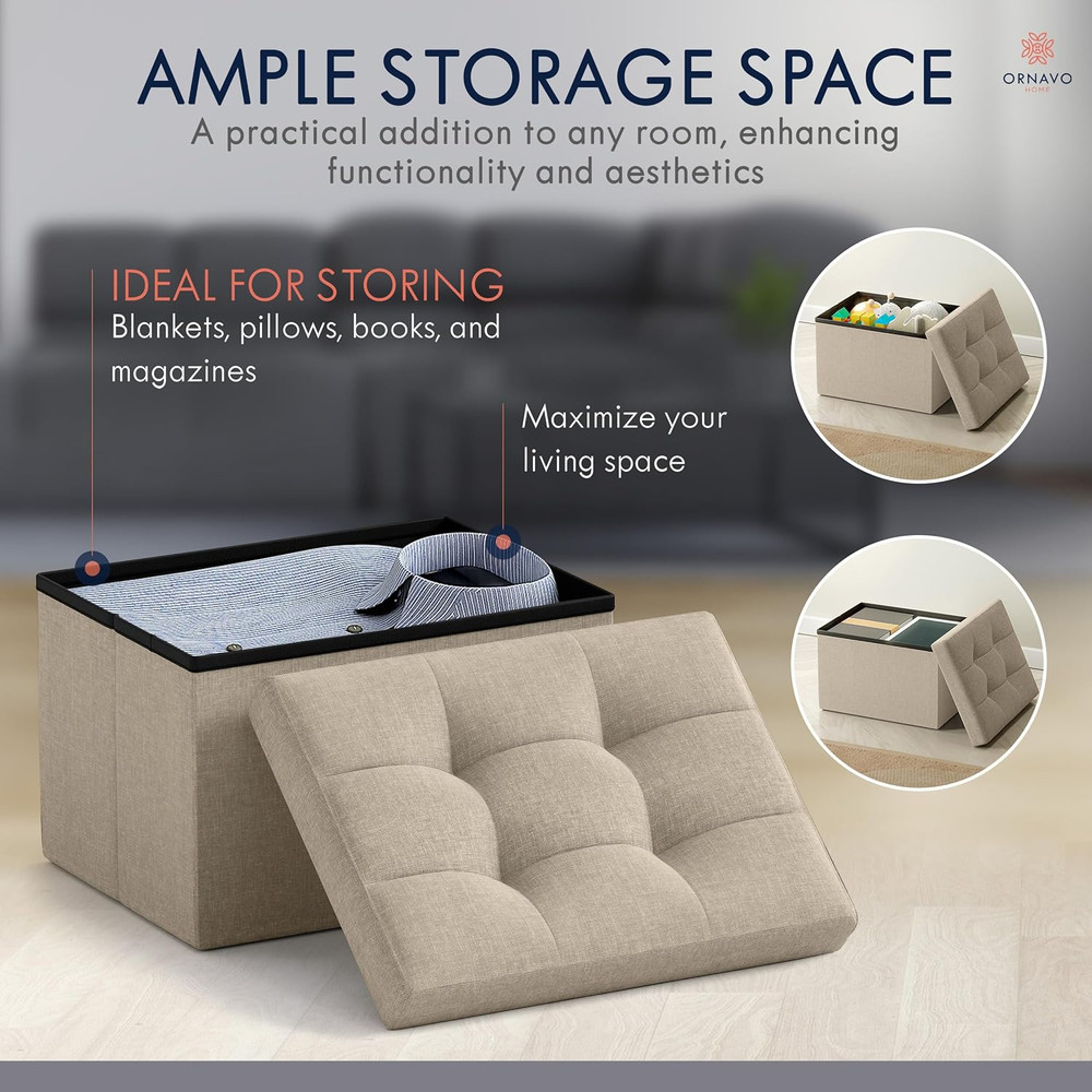 Small Storage Ottoman Foldable Collapsible Rectangle Linen Ottoman Foot Rest Sto