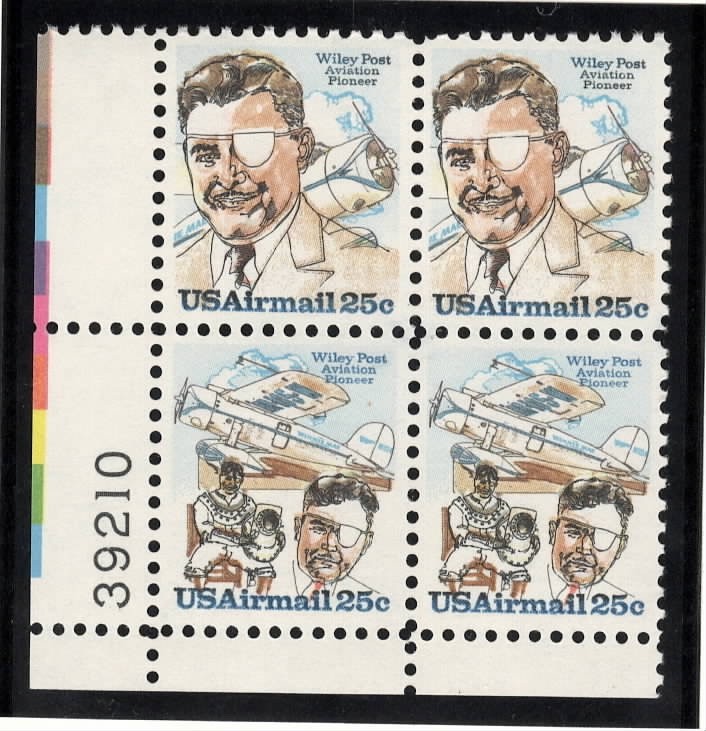 3 MNH AIRMAIL PLATE BLOCKS C91-C96 WHILEY POST, WRIGHT BROS, CHANUTE