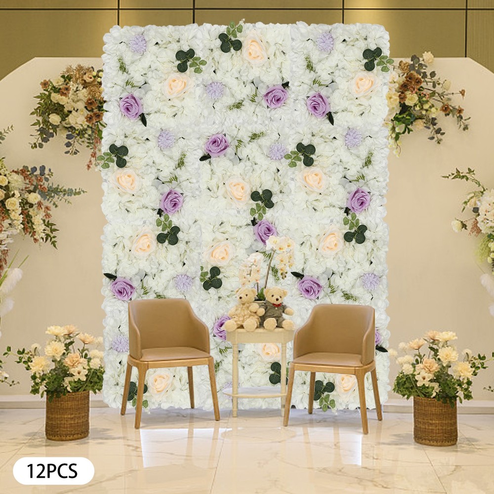 3D Flower Wall Panel-12pcs Artificial Flower Wall Background Rose Wedding Wall