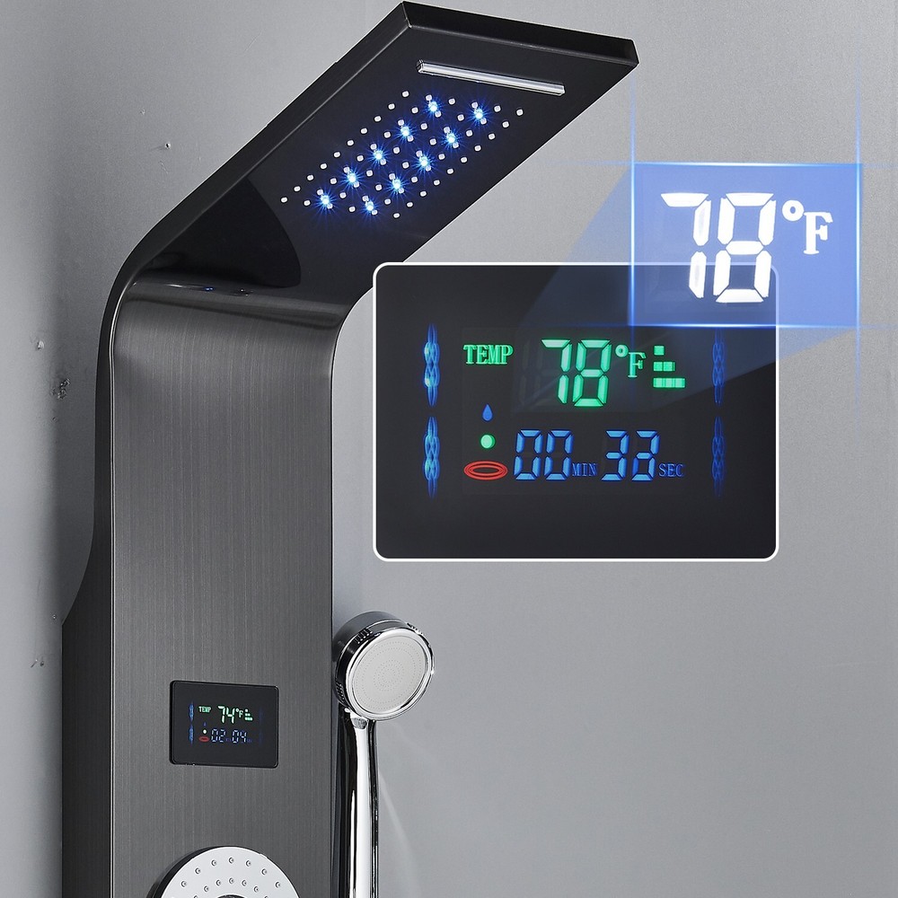 Stainless Steel Shower Panel Tower System LED Rainfall&Waterfall Massage Body