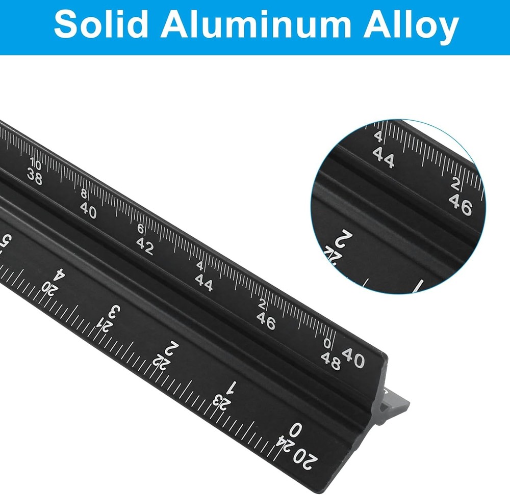 12" Metal Engineer Scale Ruler Triangular Drafting Tool 6 Scales Aluminum