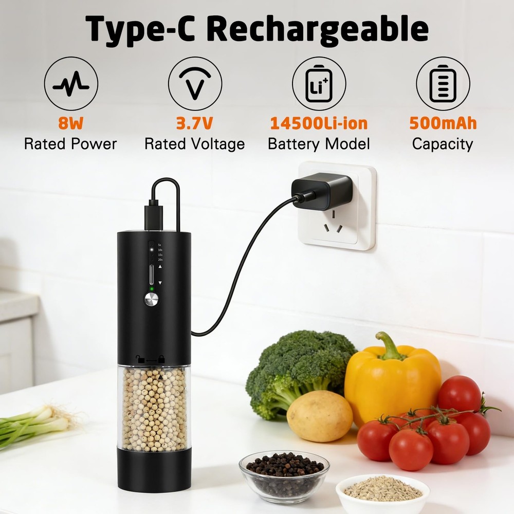 118ml Large Capacity Salt,Pepper and Spice Grinder,USB-Rechargeable Automatic...