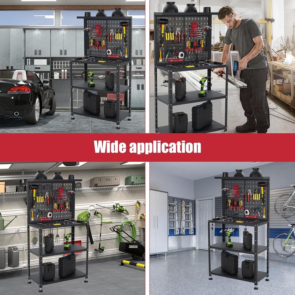 Garage Workbench with Pegboard 32" Adjustable Workshop Tool Organizer Work Table