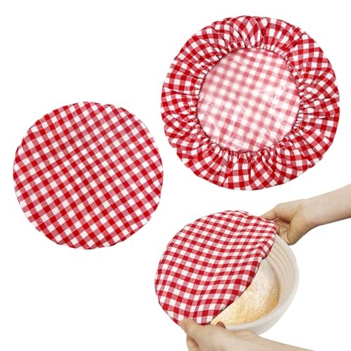 3 Pack Reusable Bowl Covers for Bread Proofing, Red White Gingham Pizza Dough