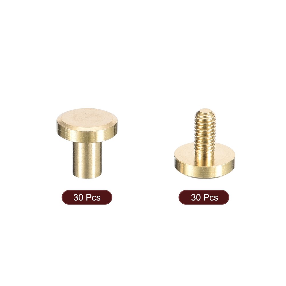 30Pack Brass Chicago Screws, 6x8mm Post Nail Stud Rivets for Leather Craft
