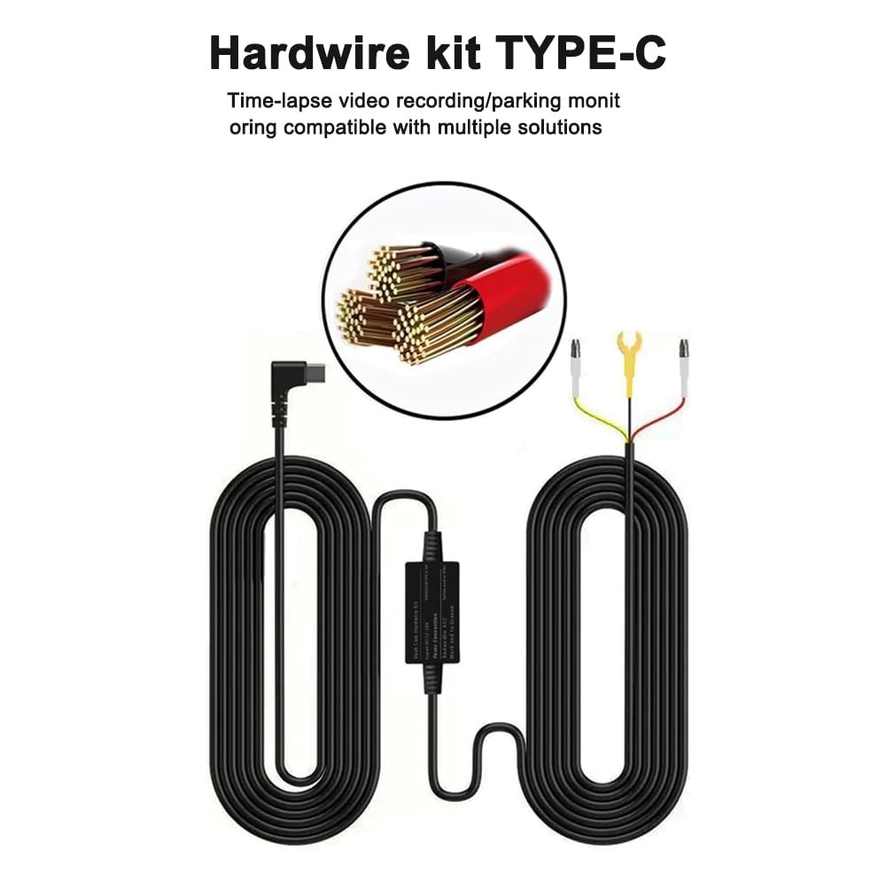 Car Camera Acc Multi-Size Hardwire Kit for Dash Camera,Yadishen USB C Black