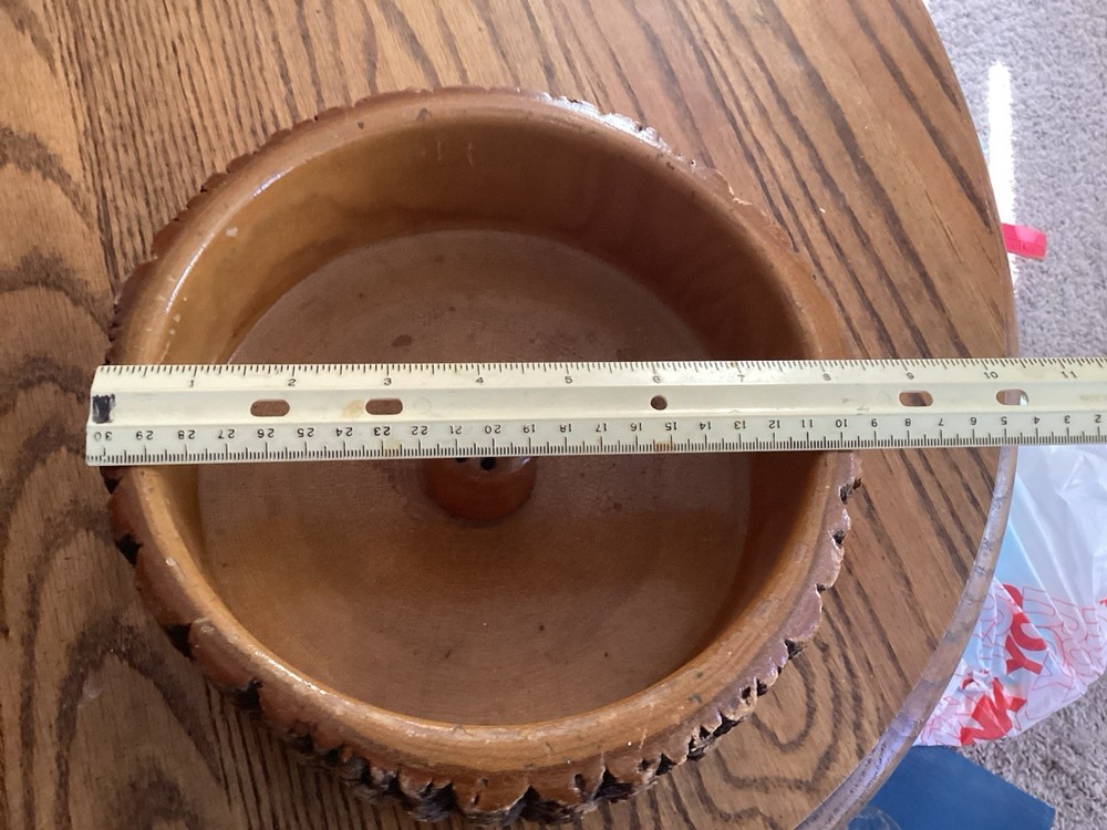 Vintage Nut Cracker Bowl Turned Wood Tree Bark Rustic Mid Century